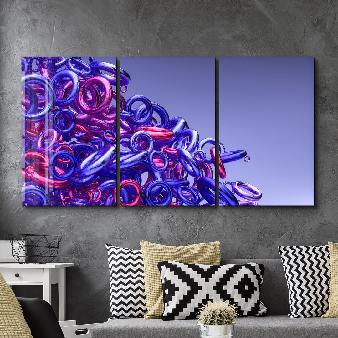 ・"Purple Pink Rings - Trio"・Glass Wall Art