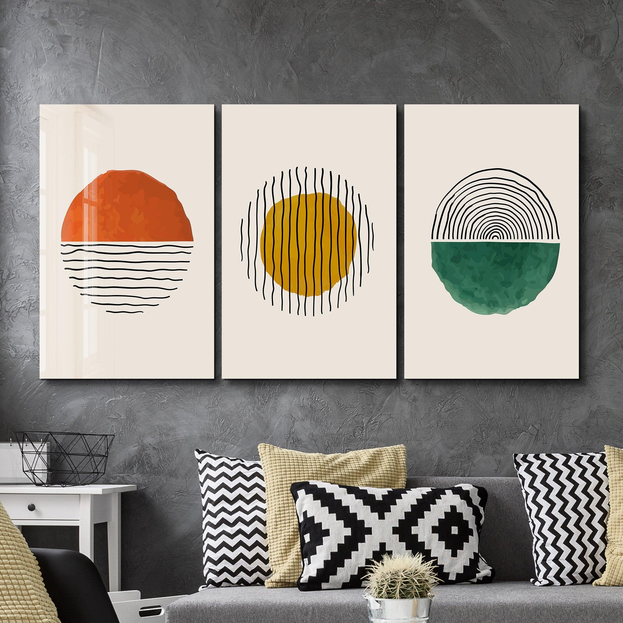 ・"Abstract Sun - Trio"・Glass Wall Art - ArtDesigna Glass Printing Wall Art