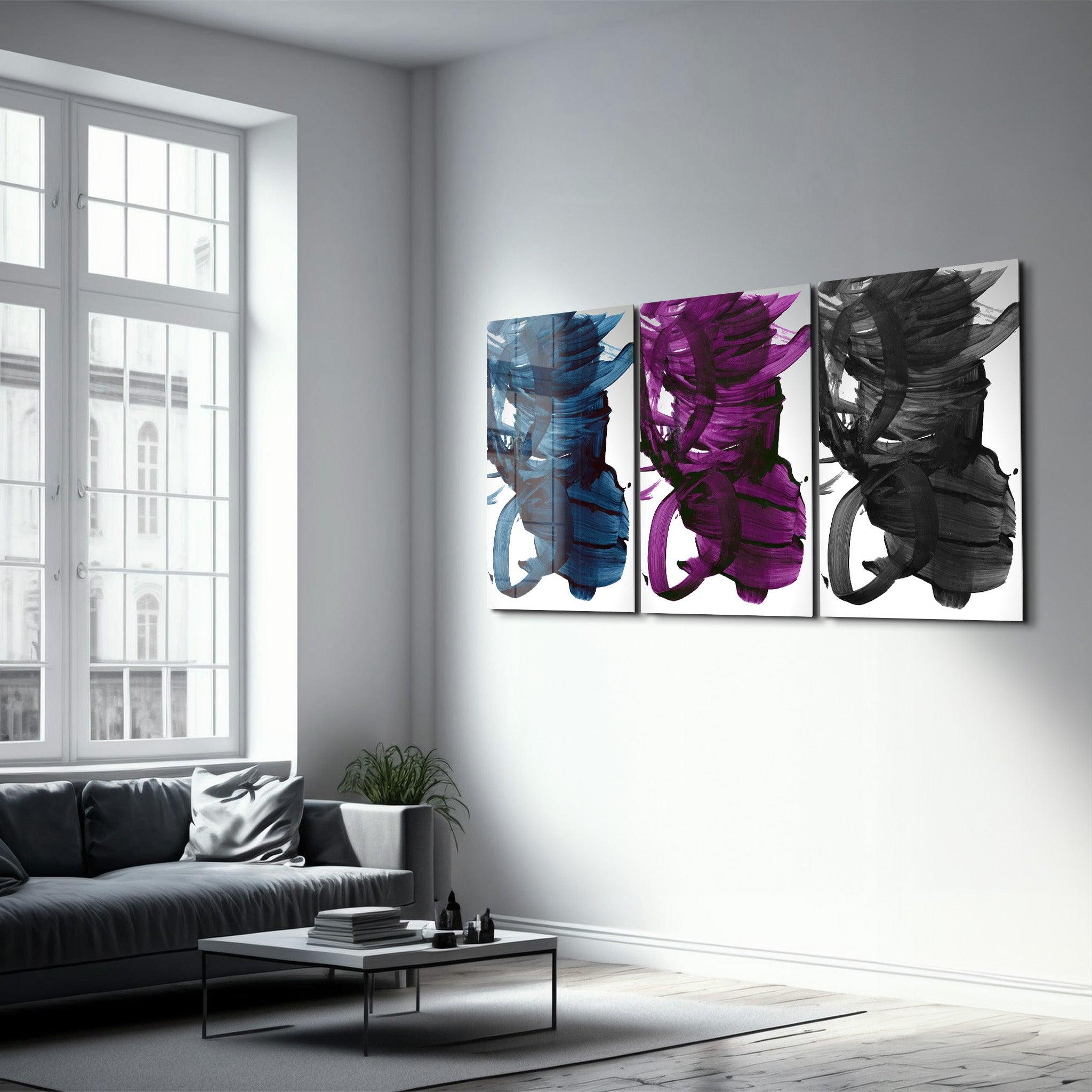・"Abstract Brush Strokes - Trio"・Glass Wall Art - ArtDesigna Glass Printing Wall Art