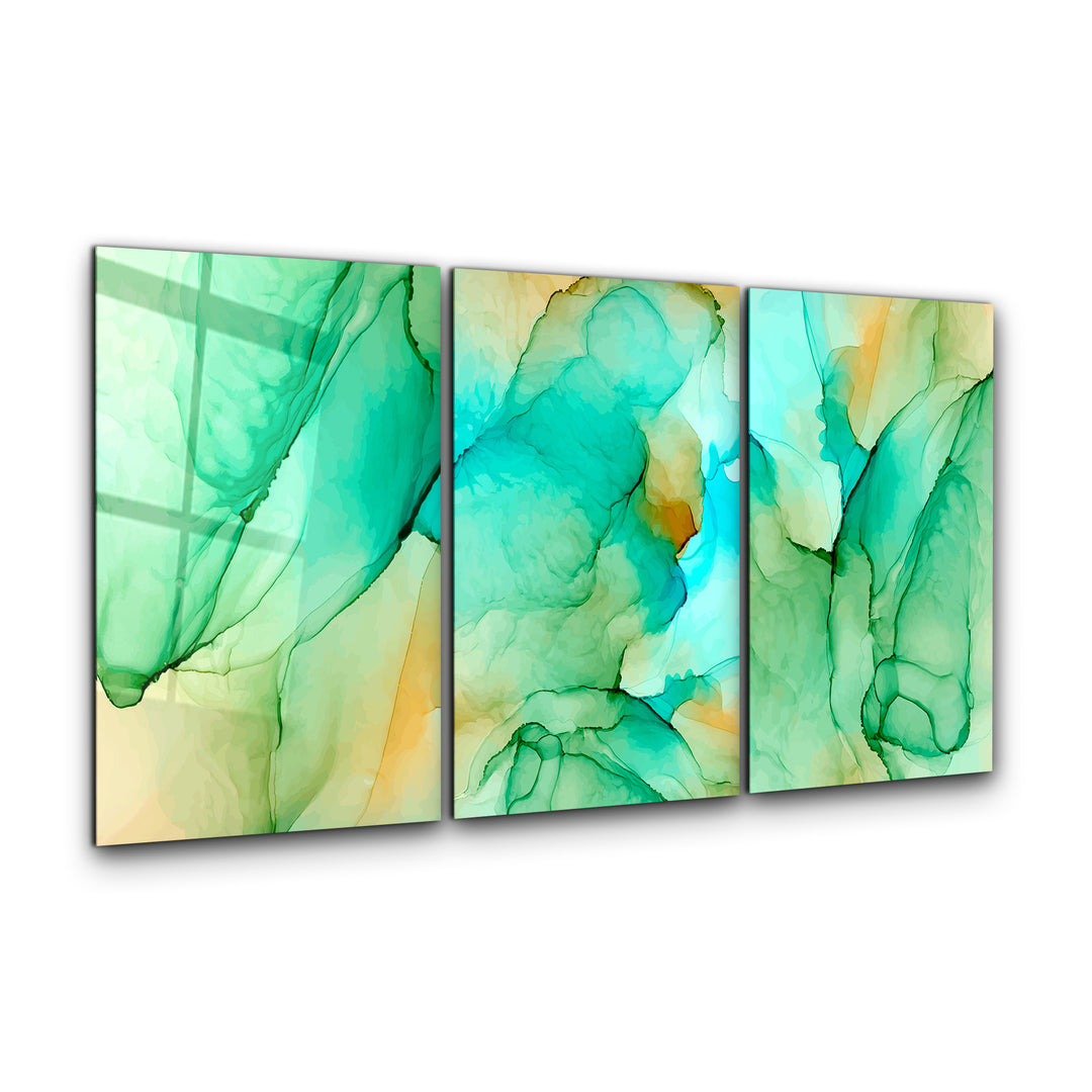 ・"Greenish - Trio"・Glass Wall Art