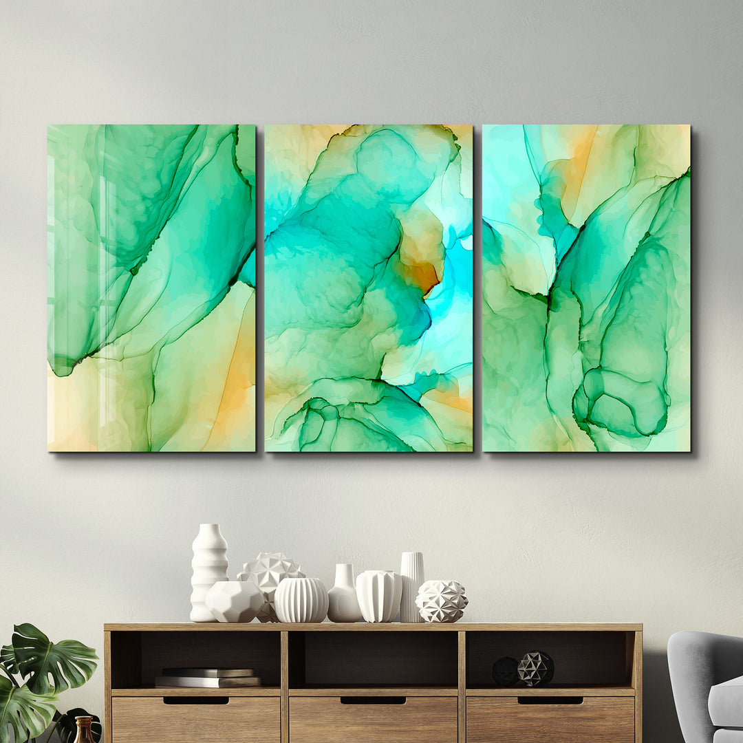 ・"Greenish - Trio"・Glass Wall Art