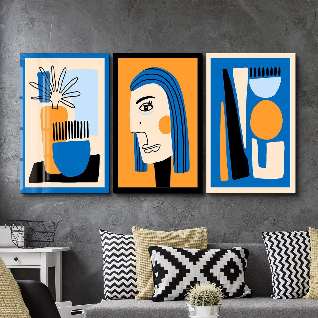 ・"Picasso Style Abstract - Trio"・Glass Wall Art
