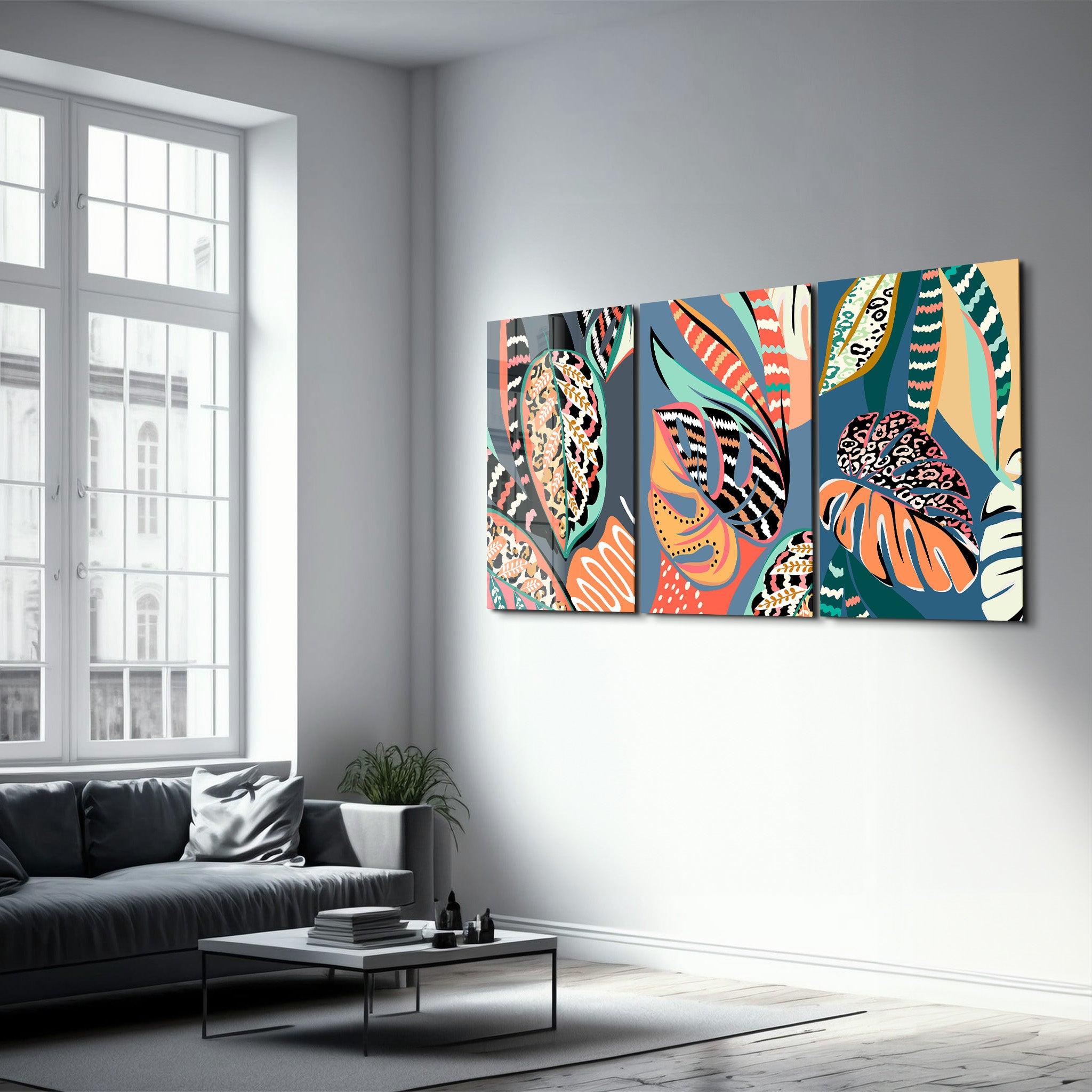 ・"Leaves Illustration - Trio"・Glass Wall Art - ArtDesigna Glass Printing Wall Art