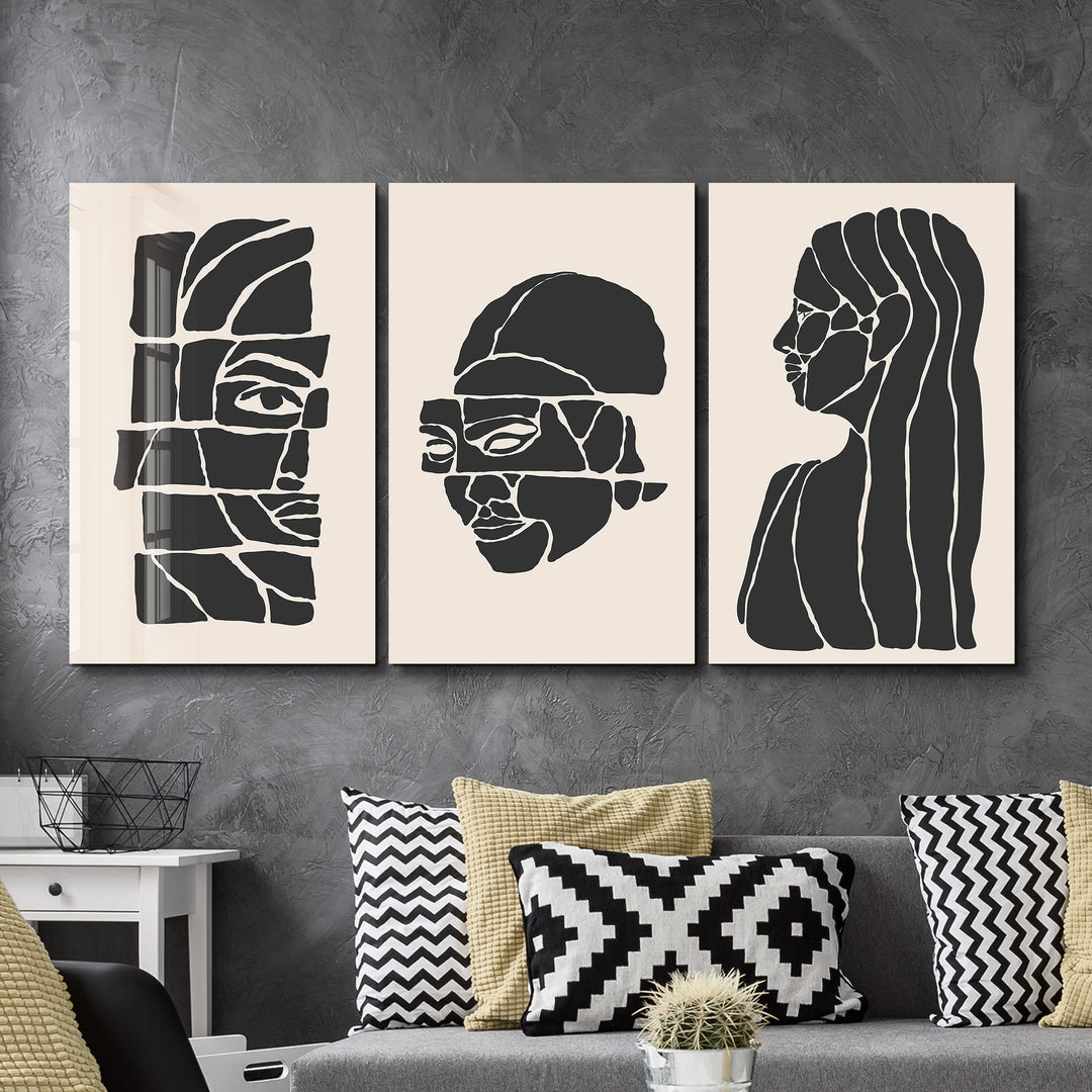 ・"Cubic Faces- Trio"・Glass Wall Art