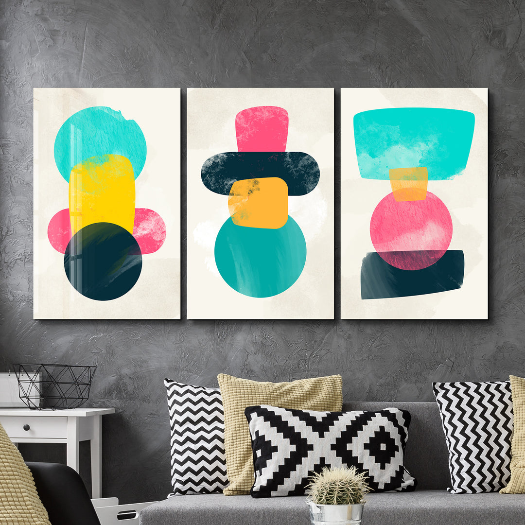 ・"Colors and Shapes- Trio"・Glass Wall Art