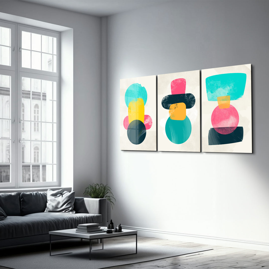 ・"Colors and Shapes- Trio"・Glass Wall Art