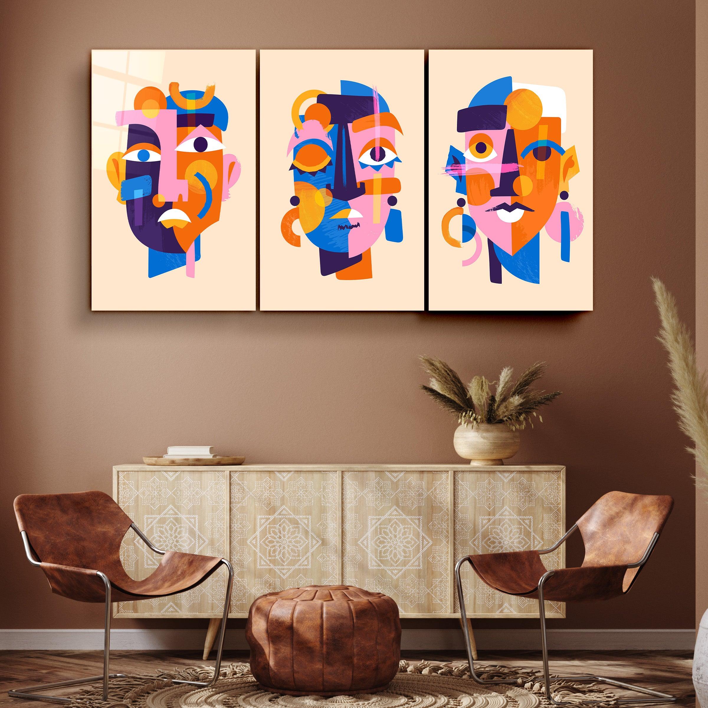 ・"Abstract African Faces - Trio"・Glass Wall Art - ArtDesigna Glass Printing Wall Art