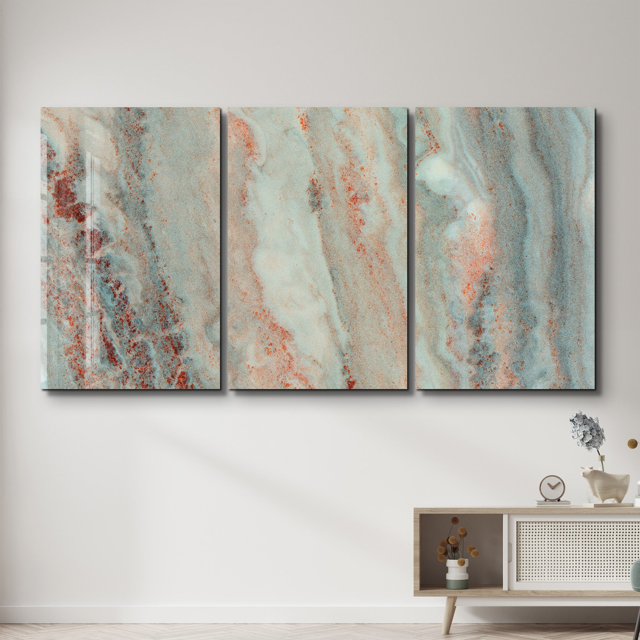 Oxidized Aqua Trio | Glass Wall Art