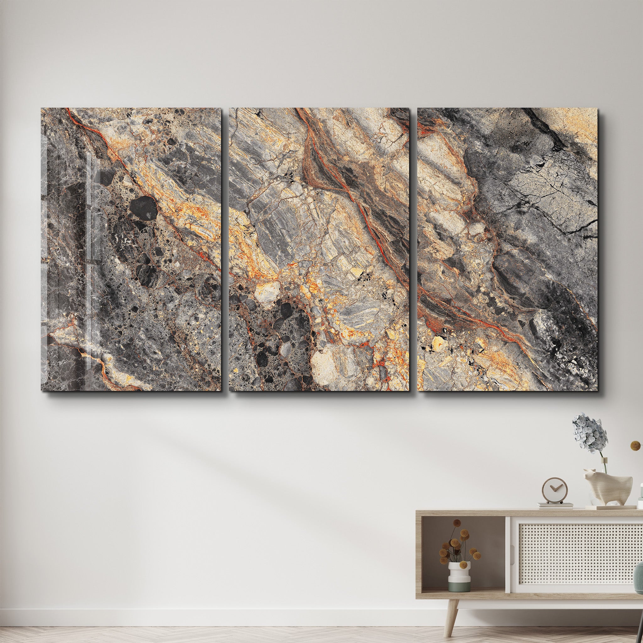 Obsidian Gold Trio | Glass Wall Art