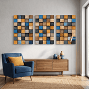 Smoked Colored wood wall sculpture by Artdesigna showcasing layered, textured wooden art with rich smoked tones on a wall.