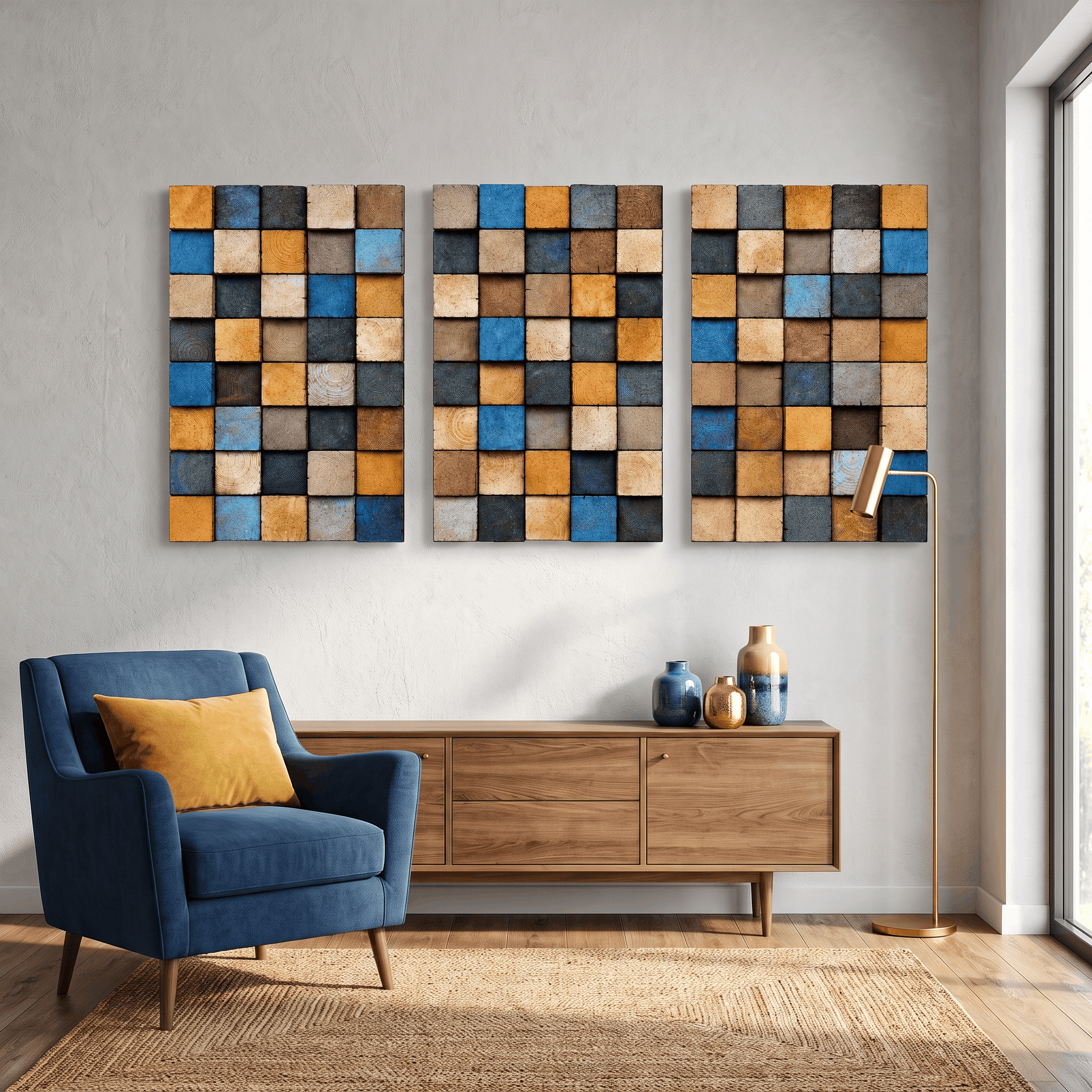 Smoked Colored wood wall sculpture by Artdesigna showcasing layered, textured wooden art with rich smoked tones on a wall.
