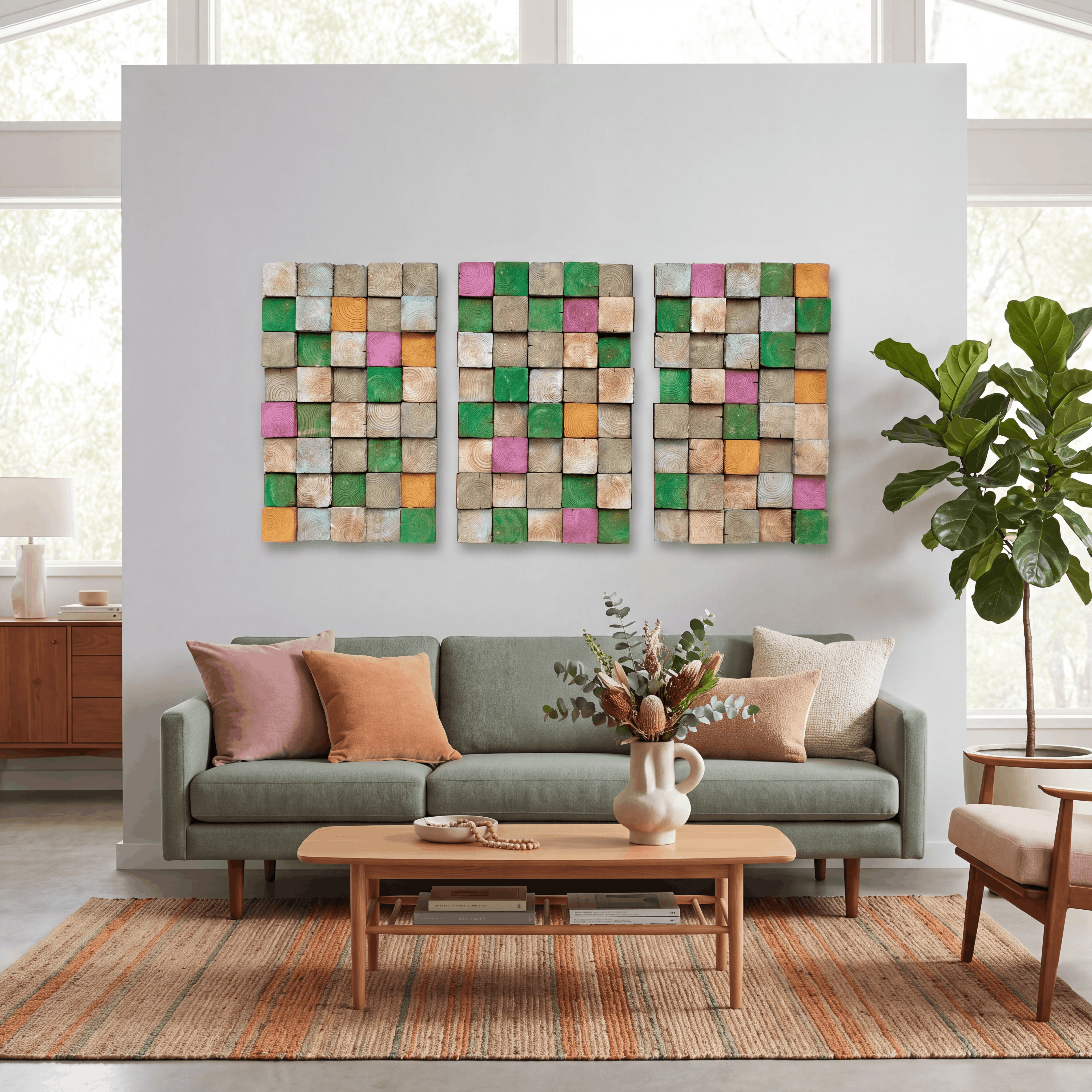 Smoked Green/Pink | Wood Wall Sculpture