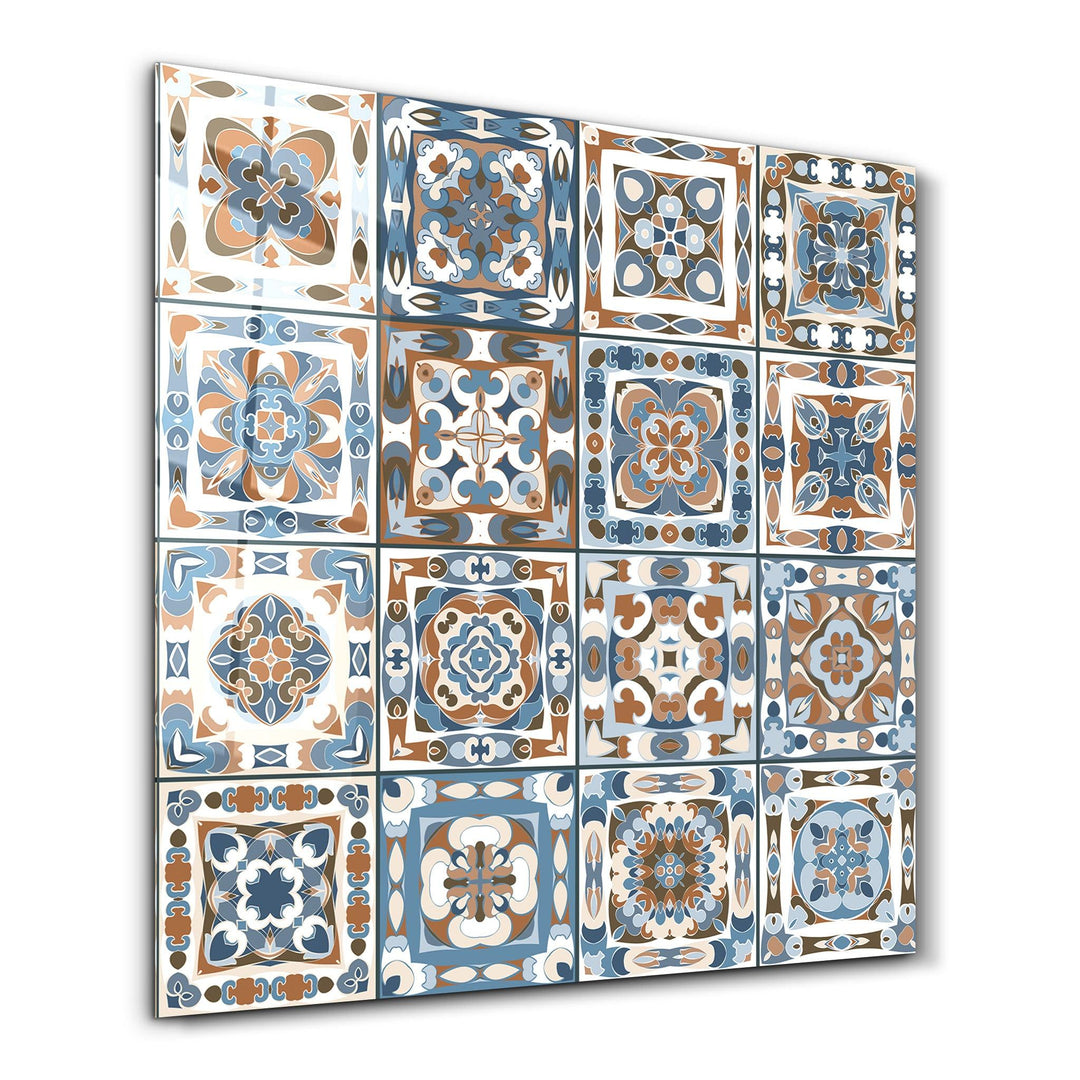 Brown-Blue Italian Ceramic Tiles Collection | Glass Wall Art