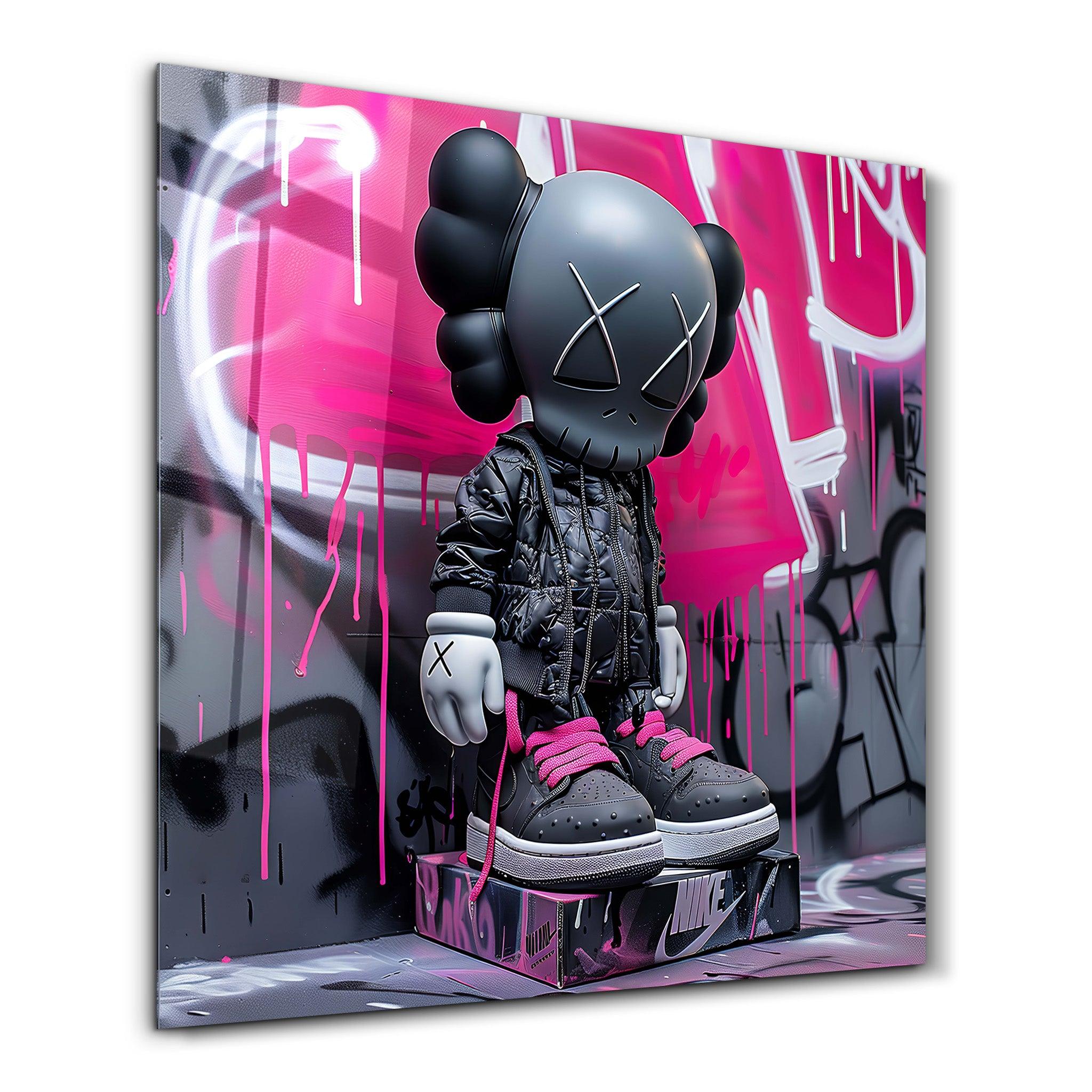 Black KAWS with Nike Fan Art Stylish | Glass Wall Art - ArtDesigna Glass Printing Wall Art