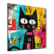 The Crowned Feline: Abstract Graffiti Cat Wall Art | Glass Wall Art