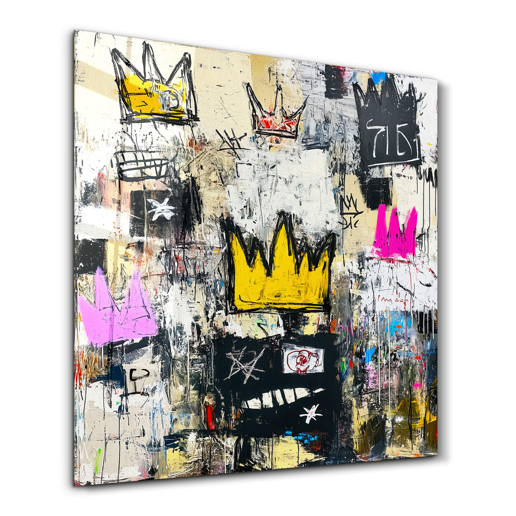 The Crowned Chaos: Abstract Graffiti-Inspired | Glass Wall Art