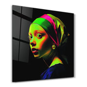 Neo Girl with a Pearl Earring | Glass Wall Art