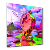 Melted Time: A Neon Surrealist Vision | Glass Wall Art