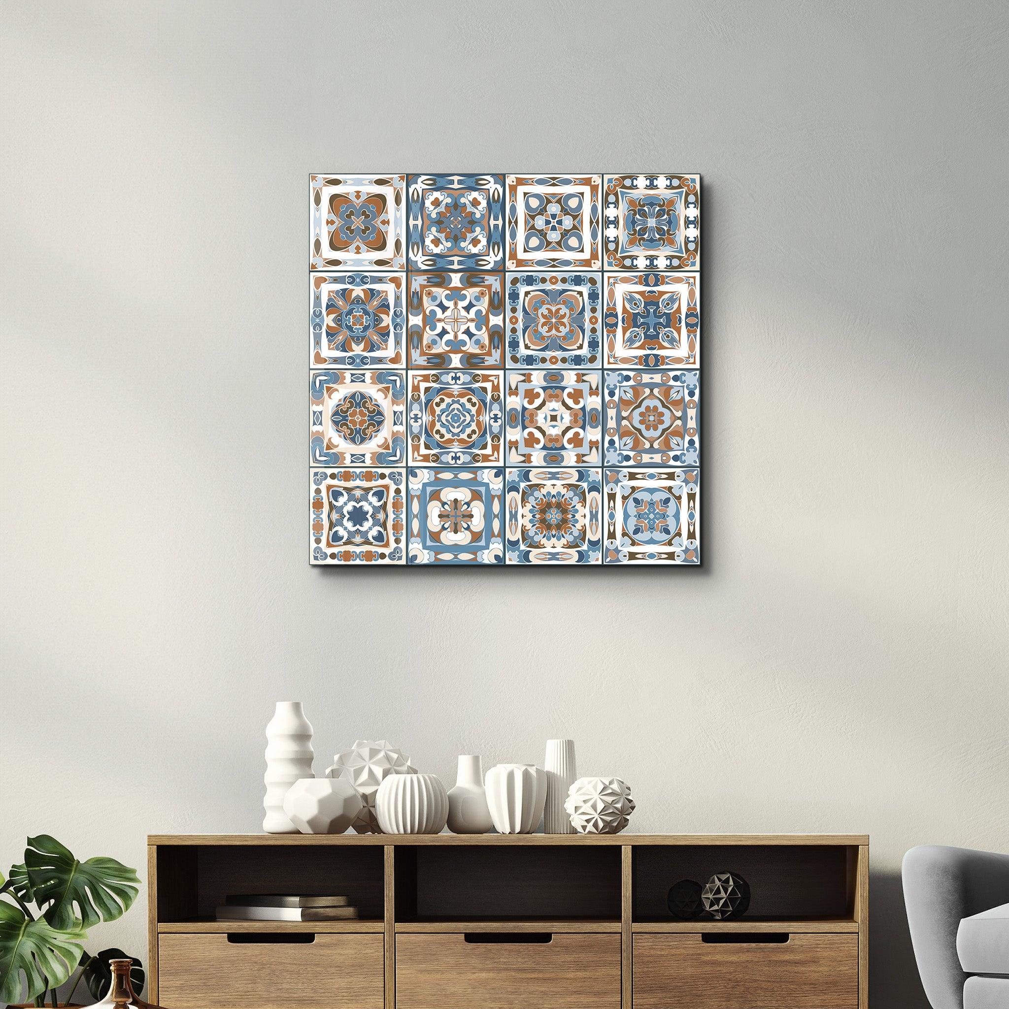 Brown-Blue Italian Ceramic Tiles Collection | Glass Wall Art - ArtDesigna Glass Printing Wall Art