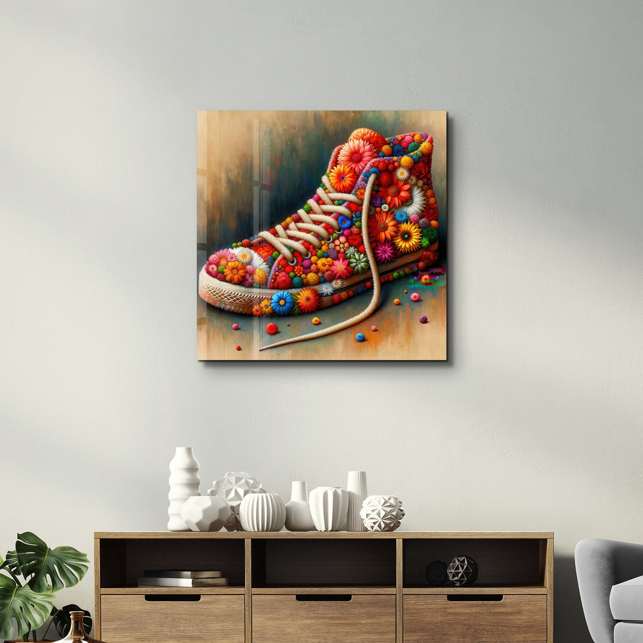 Flower Sneaker | Glass Wall Art