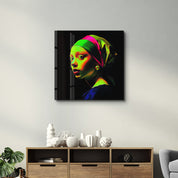 Neo Girl with a Pearl Earring | Glass Wall Art