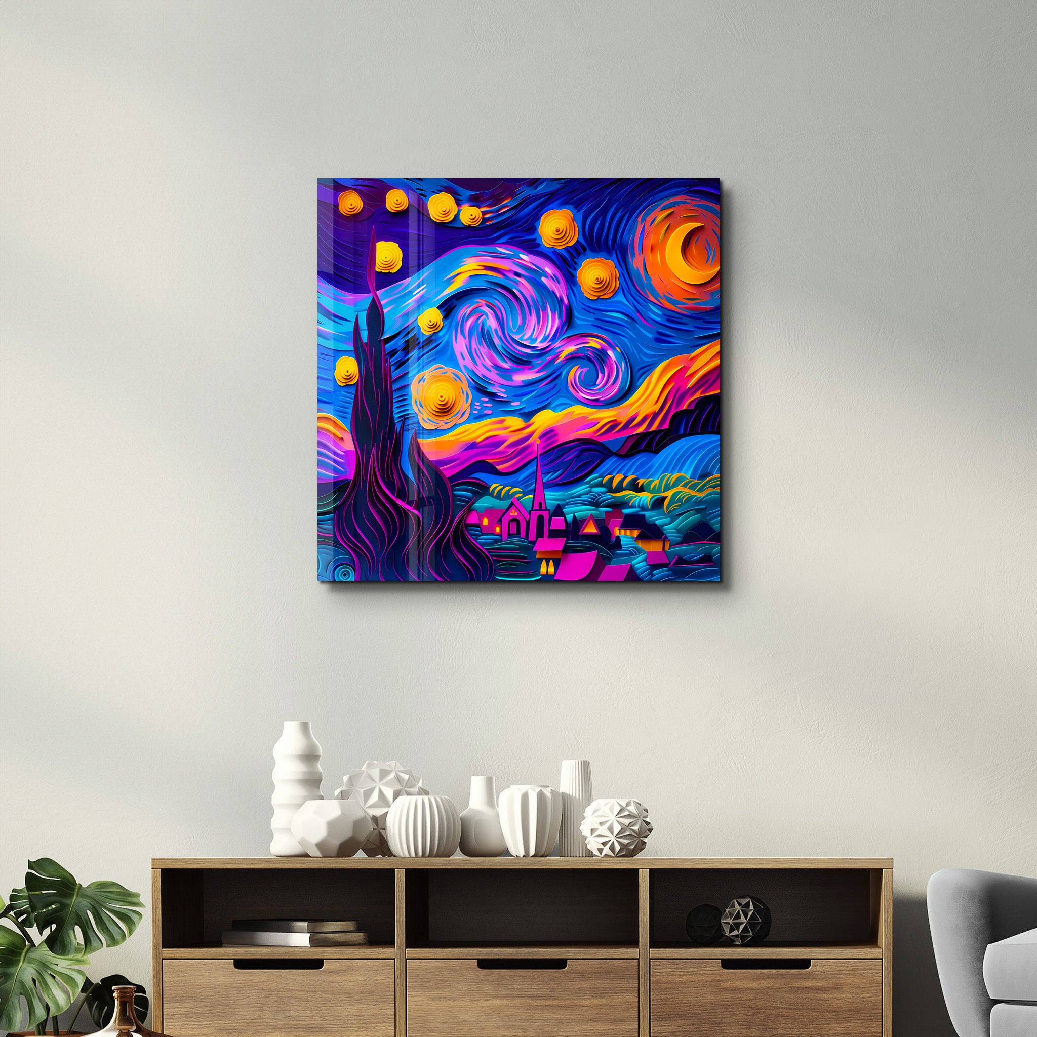 A Modern Take on Van Gogh’s Starry Sky | Glass Wall Art