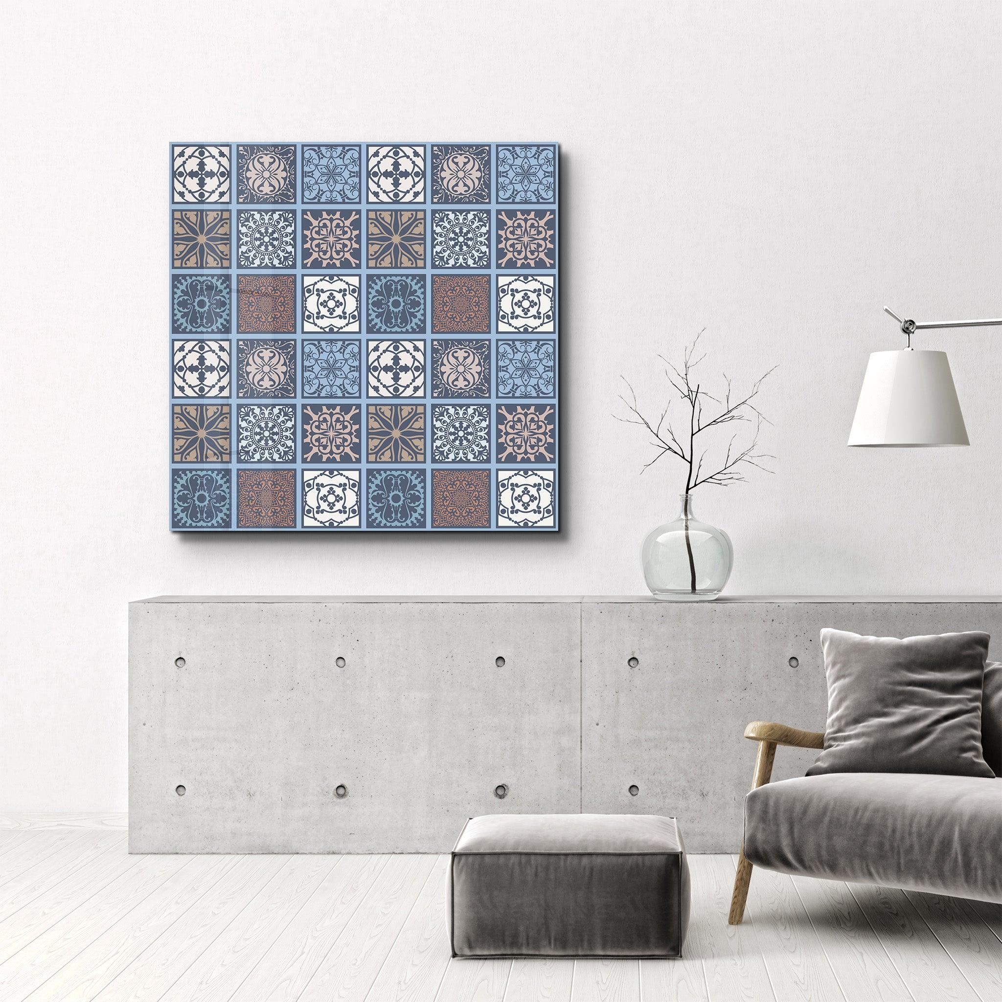 Blue-Brown Italian Ceramic Tiles Collection | Glass Wall Art - ArtDesigna Glass Printing Wall Art