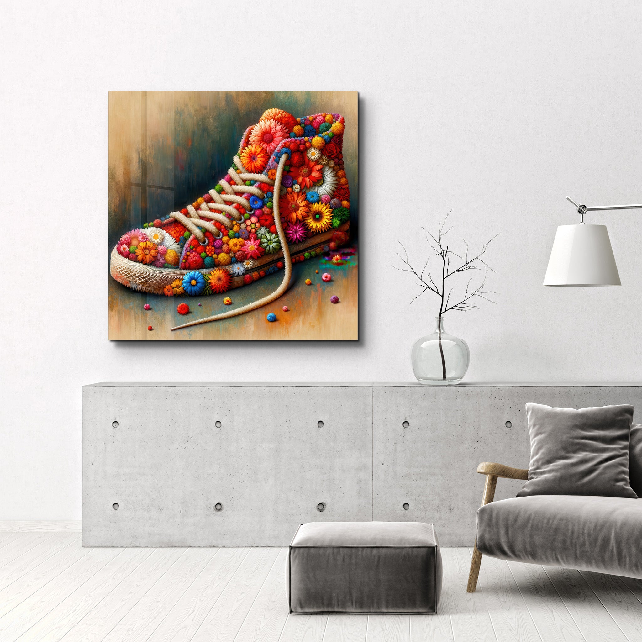 Flower Sneaker | Glass Wall Art