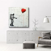 Heart Balloon in the Astronaut's Hand | Banksy Style Glass Wall Art