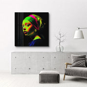 Neo Girl with a Pearl Earring | Glass Wall Art