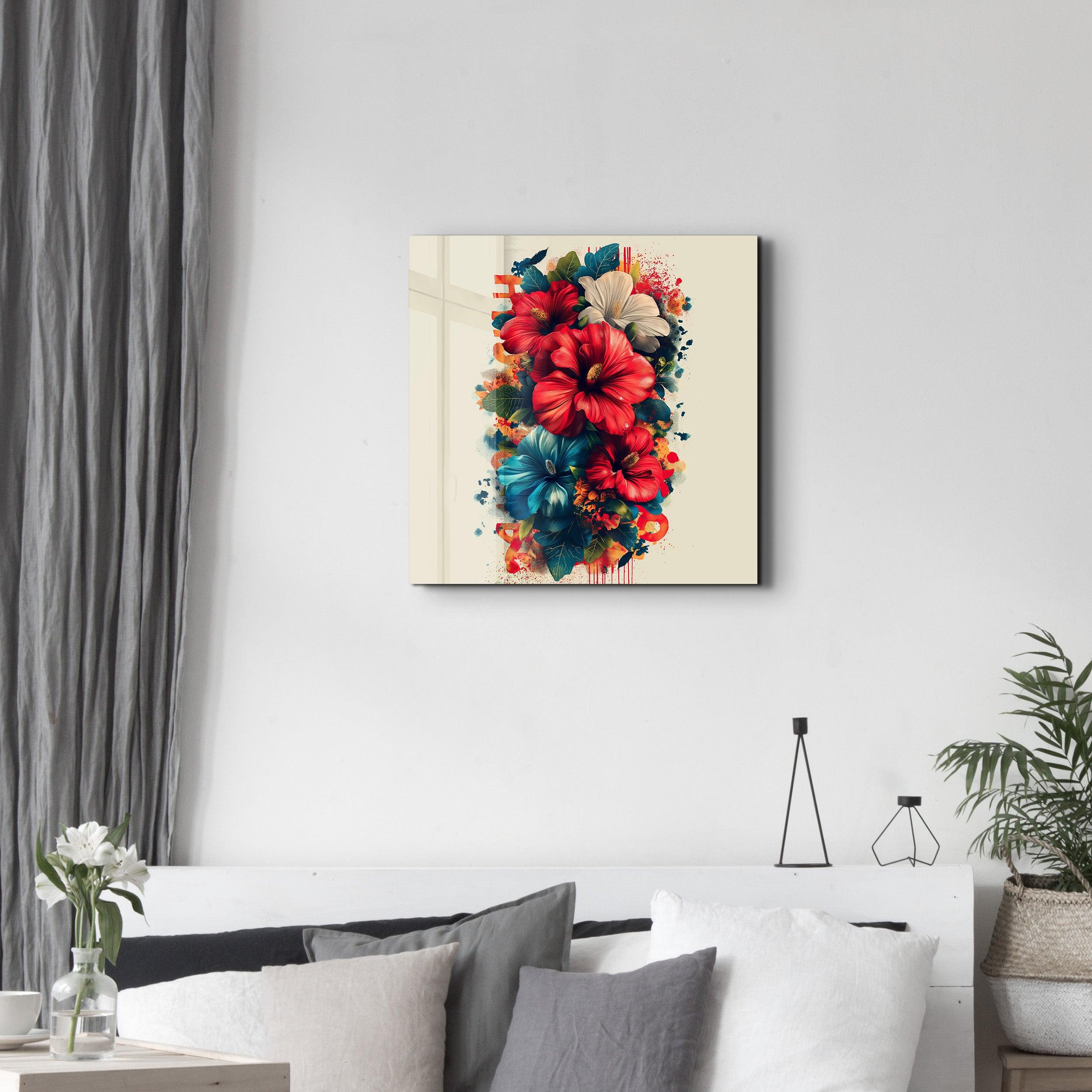 Hibiscuses - Glass Wall Art - Artdesigna