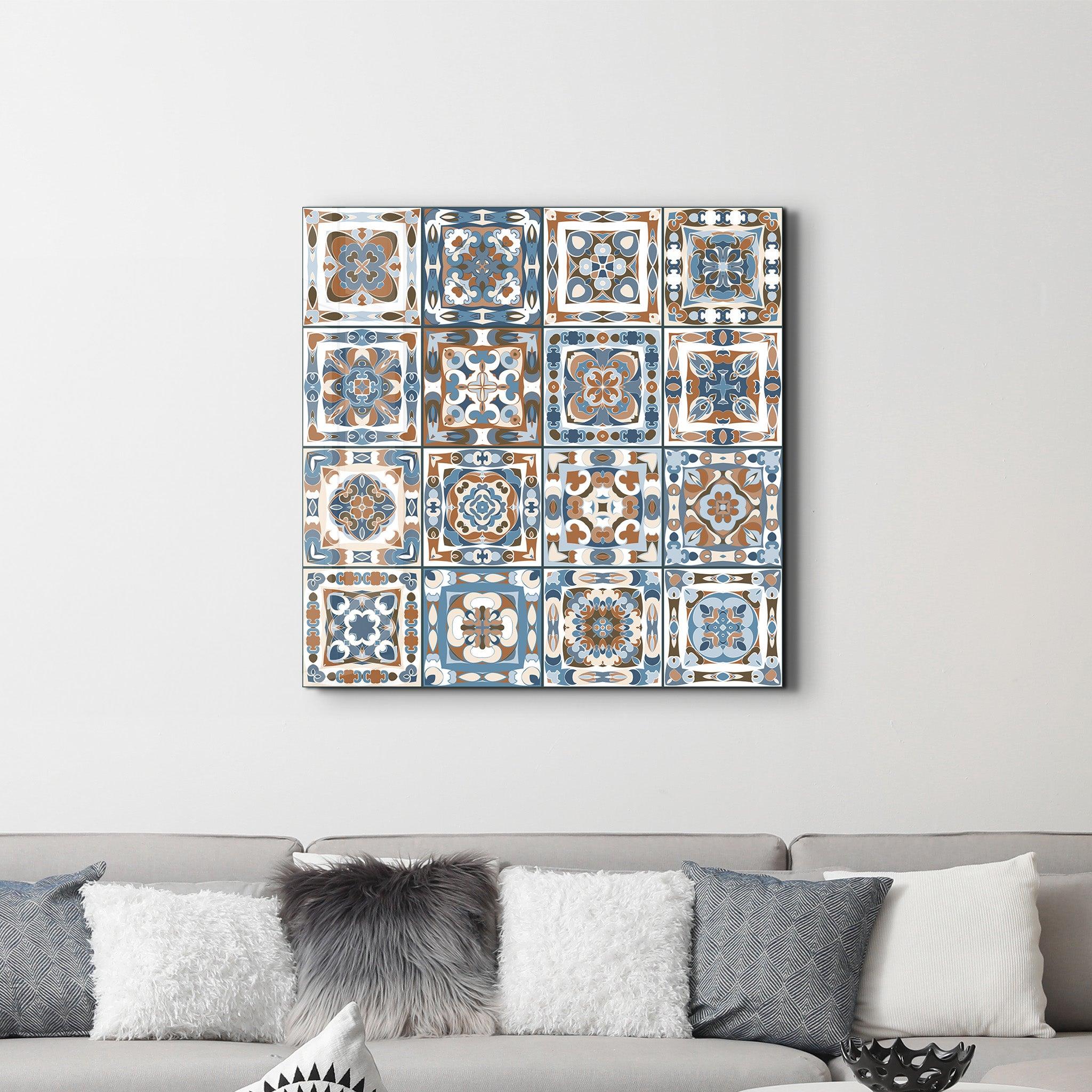 Brown-Blue Italian Ceramic Tiles Collection | Glass Wall Art - ArtDesigna Glass Printing Wall Art