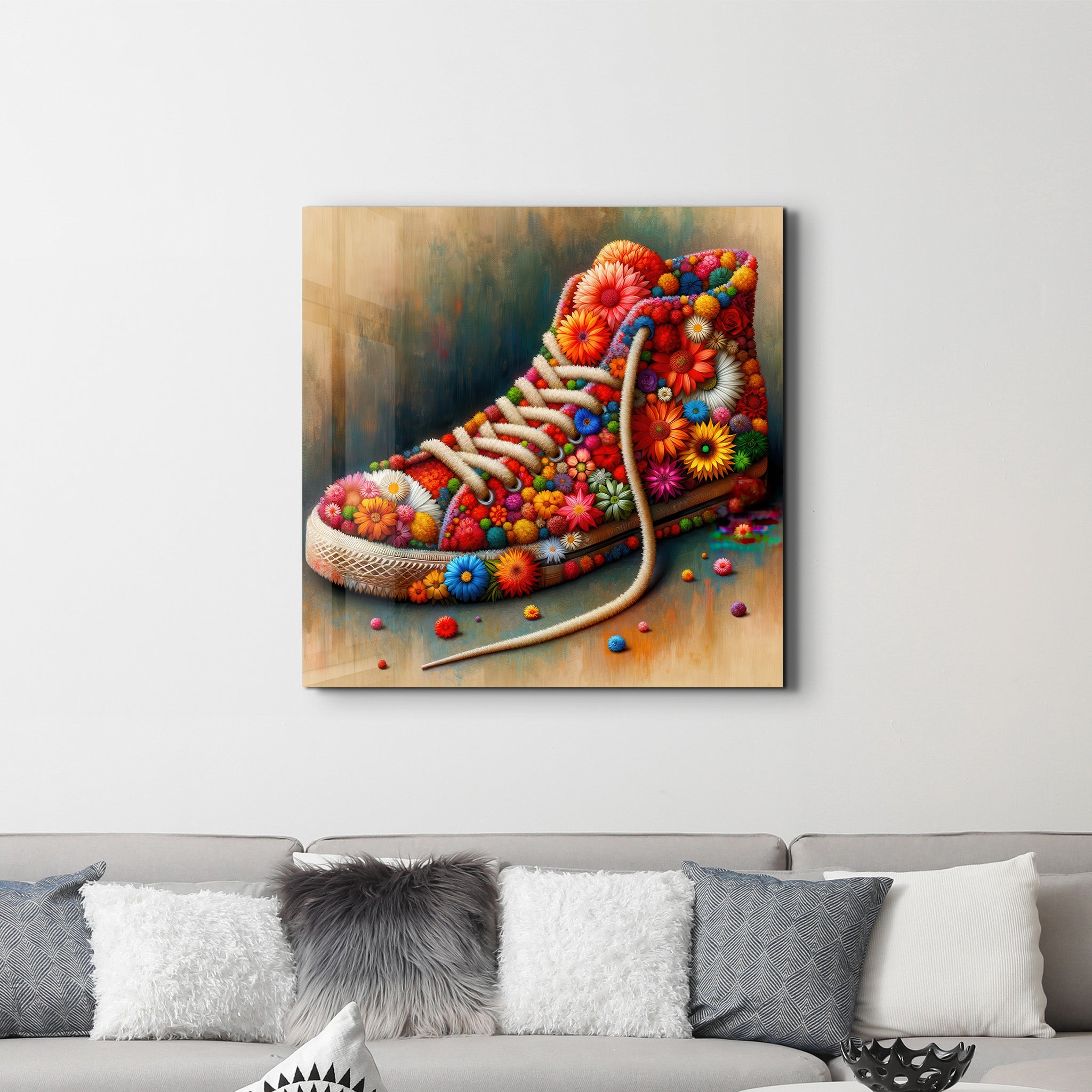 Flower Sneaker | Glass Wall Art