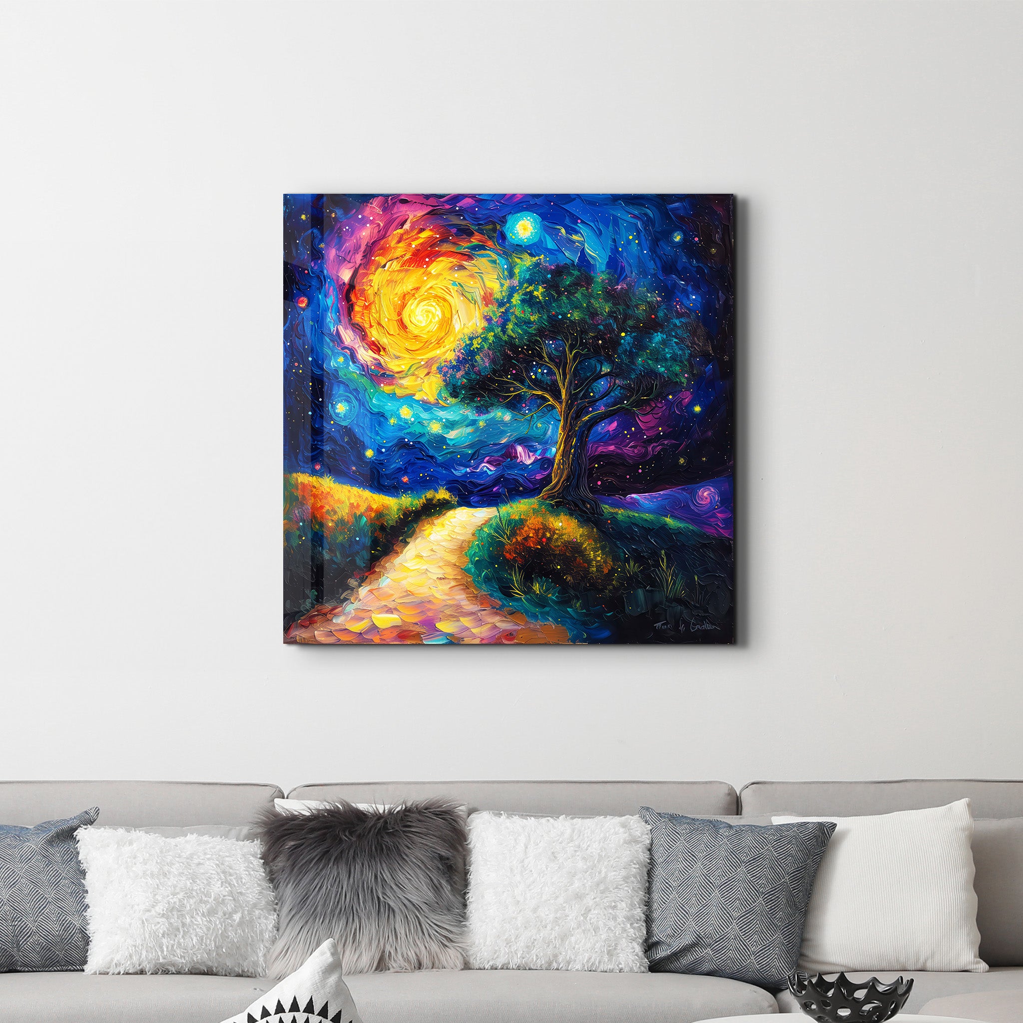 Tree of Life Van Gogh Style | Glass Wall Art