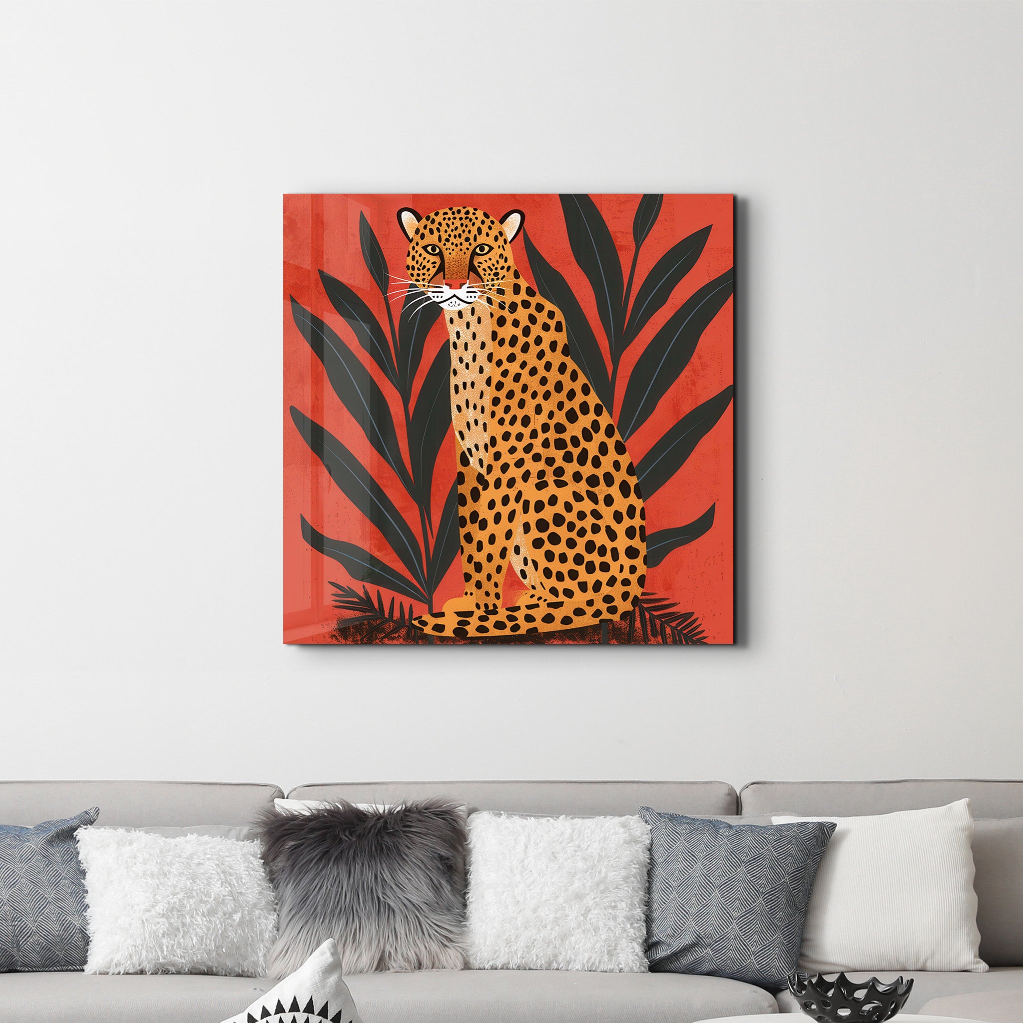 Leopard Retro | Glass Wall Art - Artdesigna