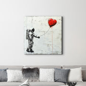 Heart Balloon in the Astronaut's Hand | Banksy Style Glass Wall Art