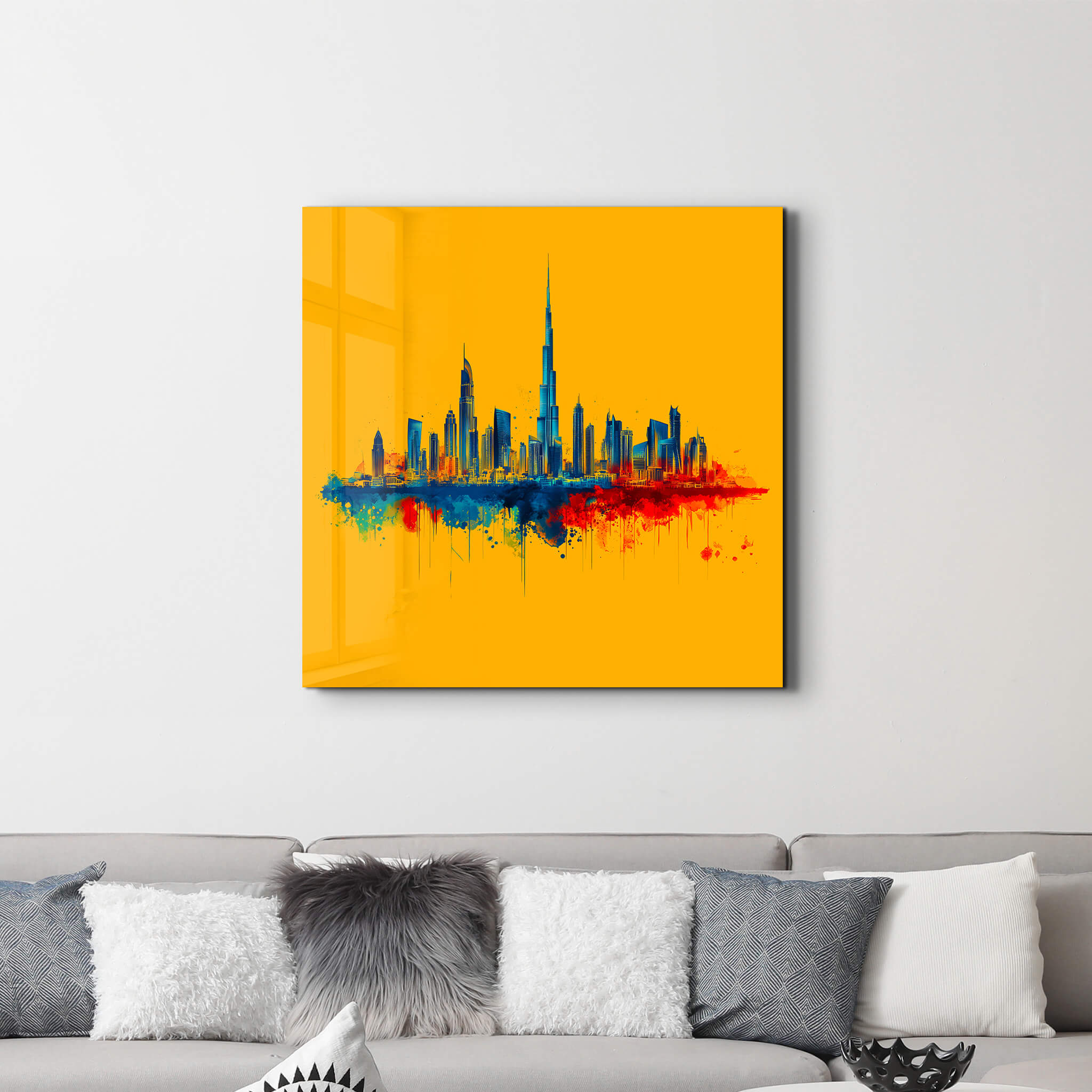 Dubai Skyline Drawing | Glass Wall Art