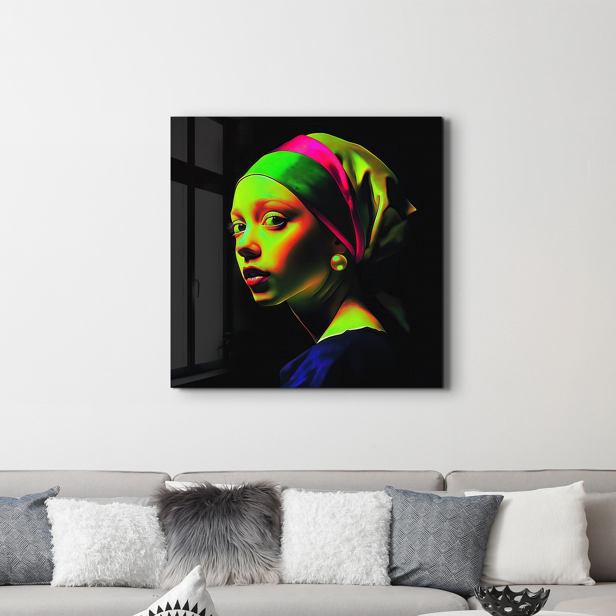 Neo Girl with a Pearl Earring | Glass Wall Art