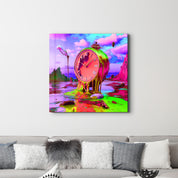 Melted Time: A Neon Surrealist Vision | Glass Wall Art