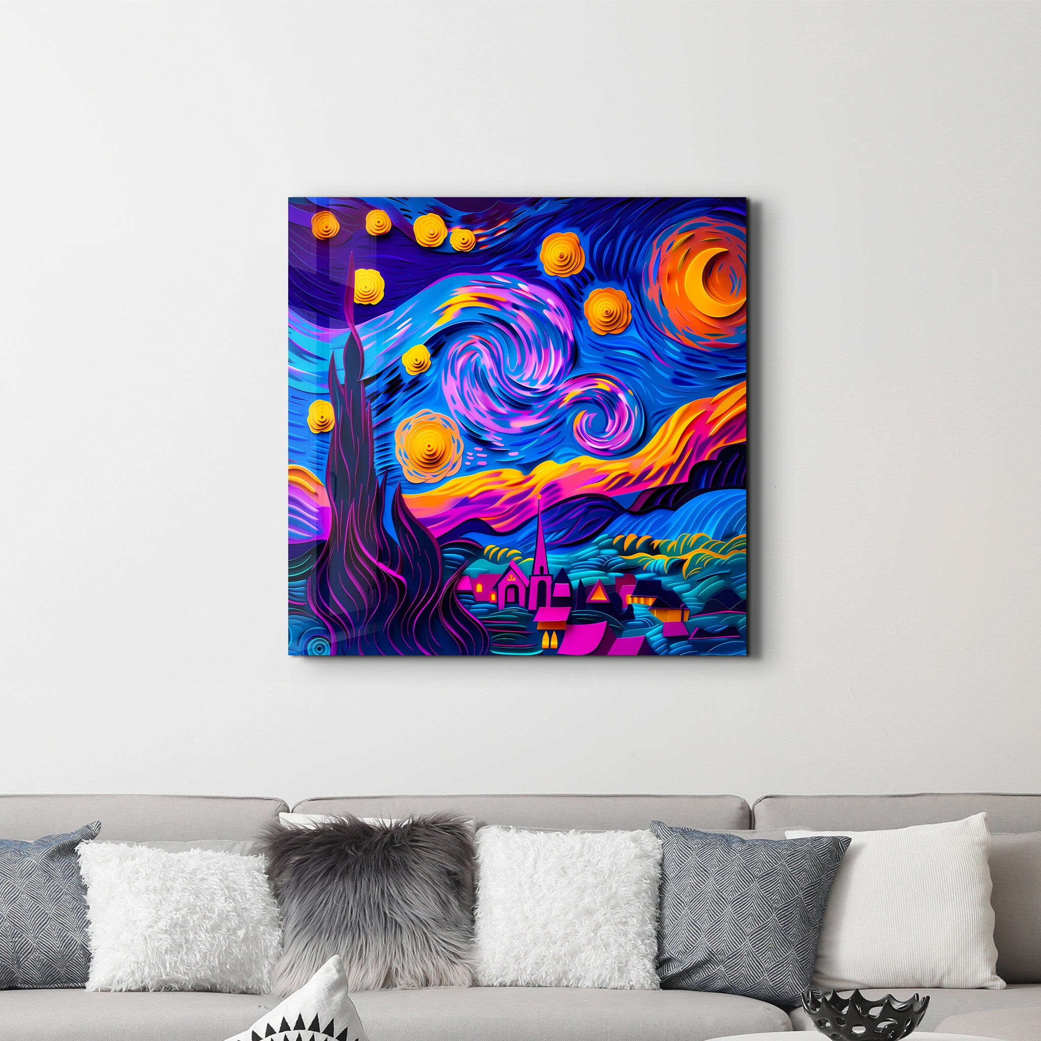 A Modern Take on Van Gogh’s Starry Sky | Glass Wall Art