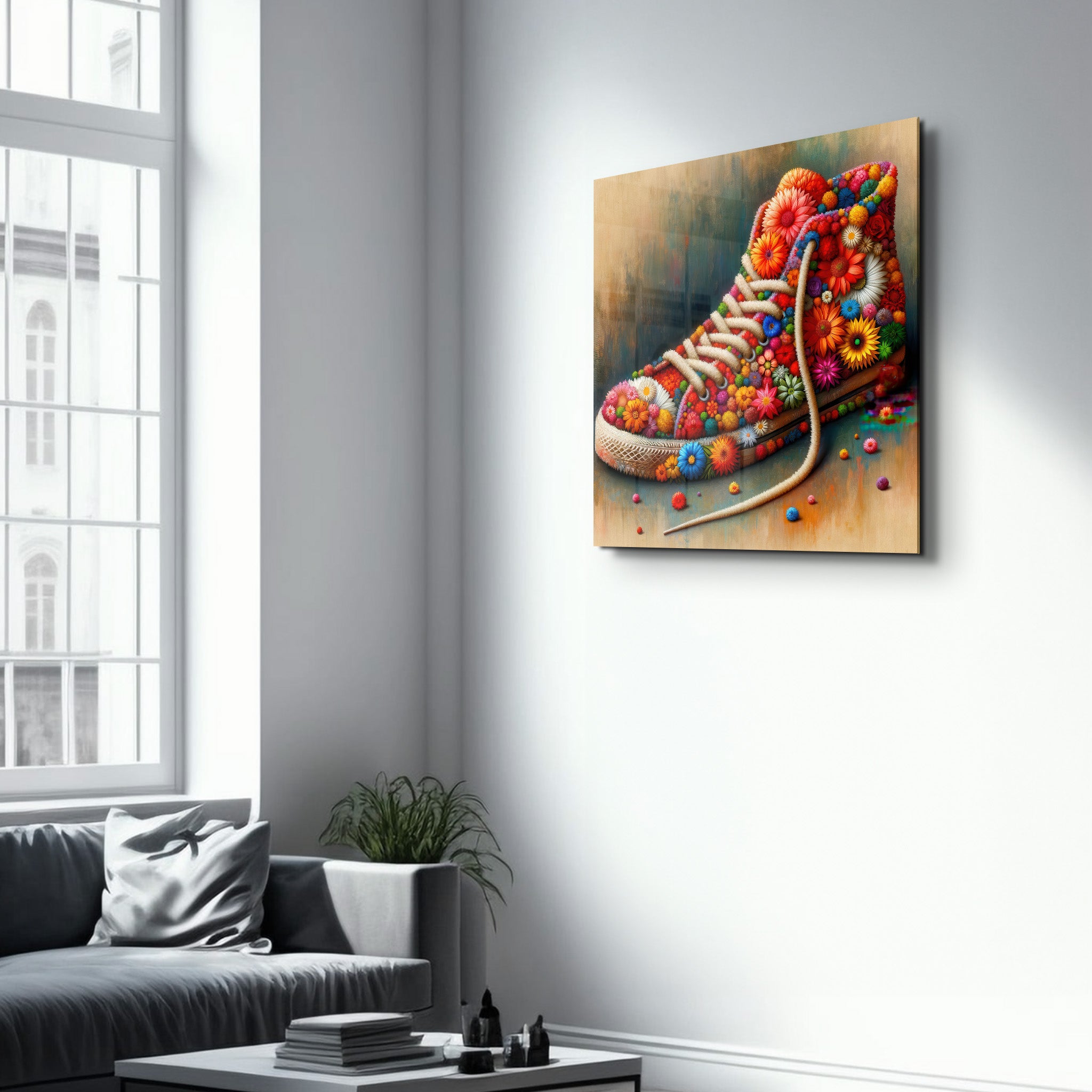 Flower Sneaker | Glass Wall Art - Artdesigna