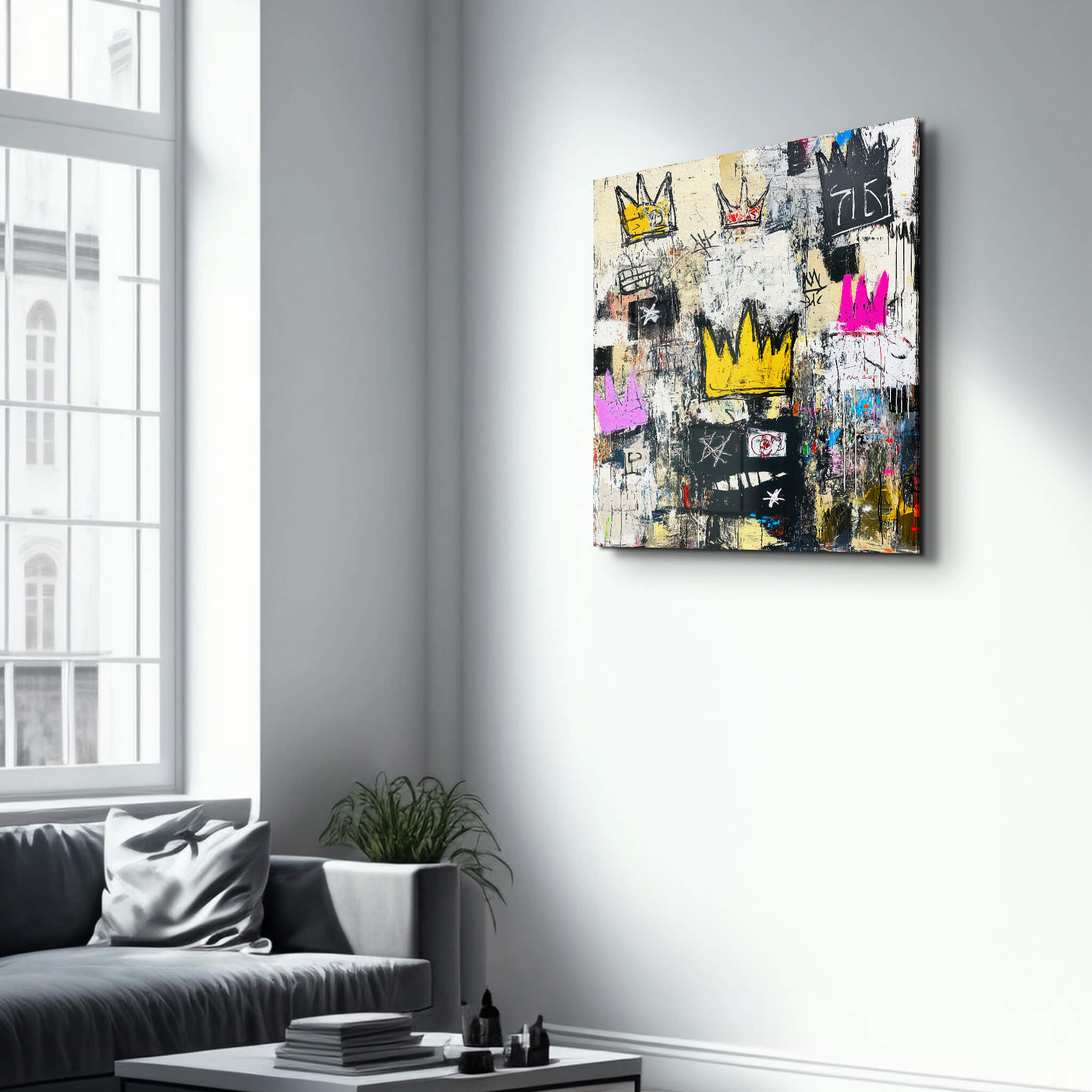 The Crowned Chaos: Abstract Graffiti-Inspired | Glass Wall Art