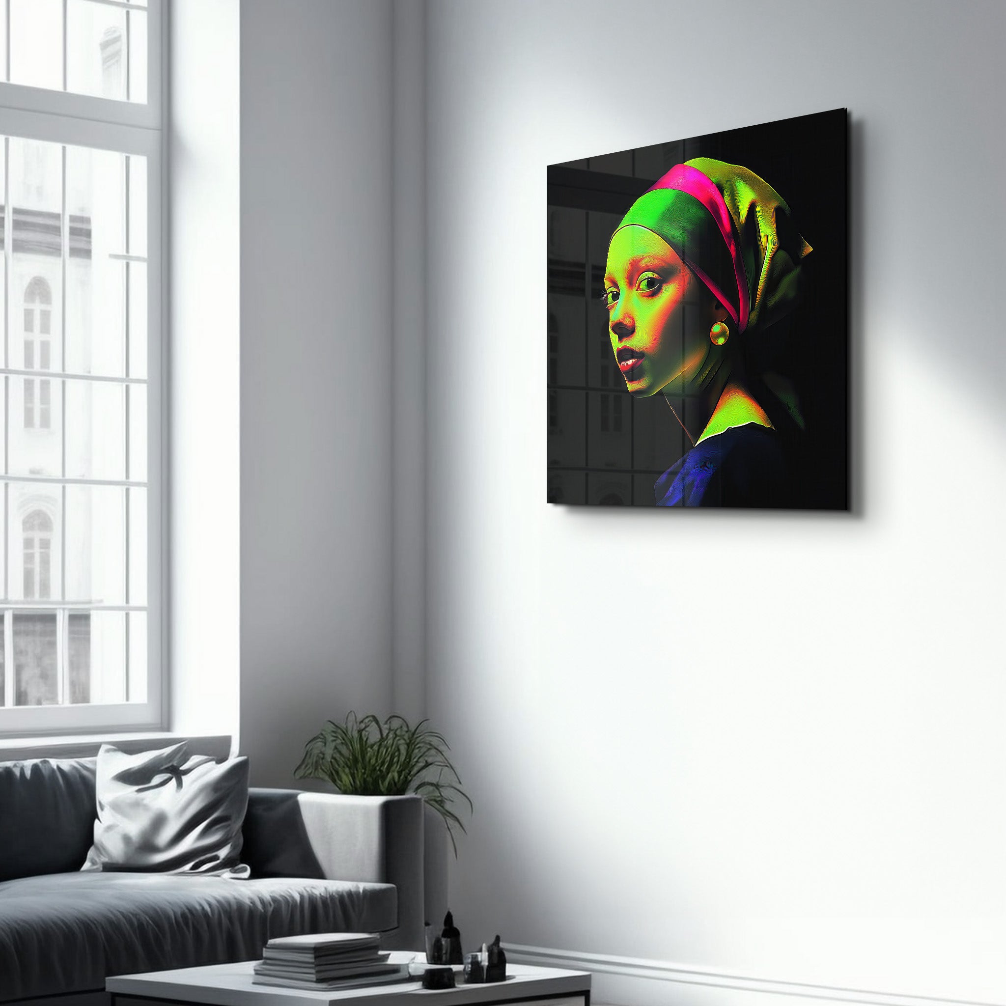 Neo Girl with a Pearl Earring | Glass Wall Art