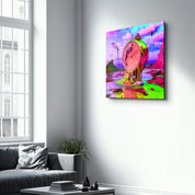 Melted Time: A Neon Surrealist Vision | Glass Wall Art