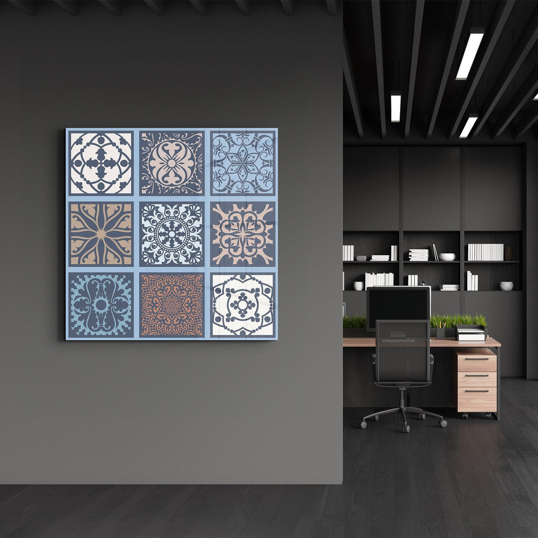 9 Blue-Brown Italian Ceramic Tiles Collection | Glass Wall Art