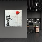 Heart Balloon in the Astronaut's Hand | Banksy Style Glass Wall Art