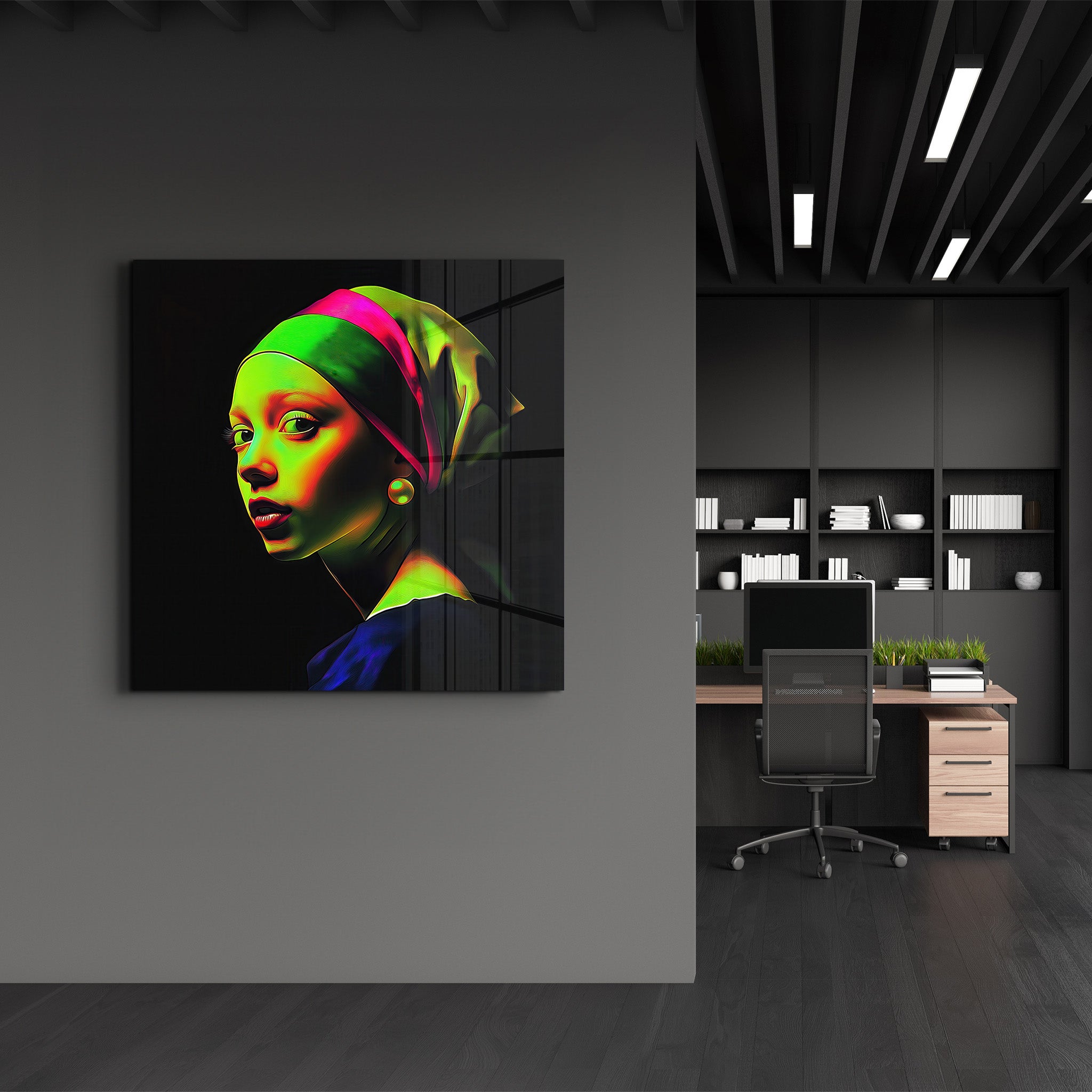 Neo Girl with a Pearl Earring | Glass Wall Art