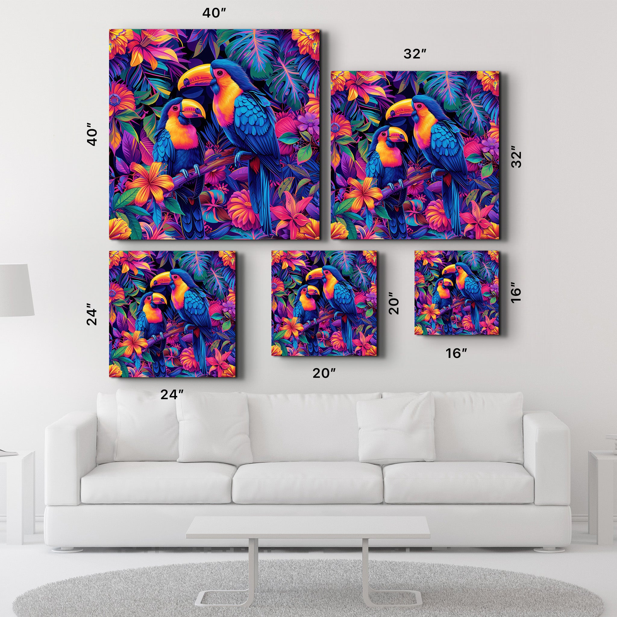 Rainbow Parrots | Glass Wall Art - Artdesigna