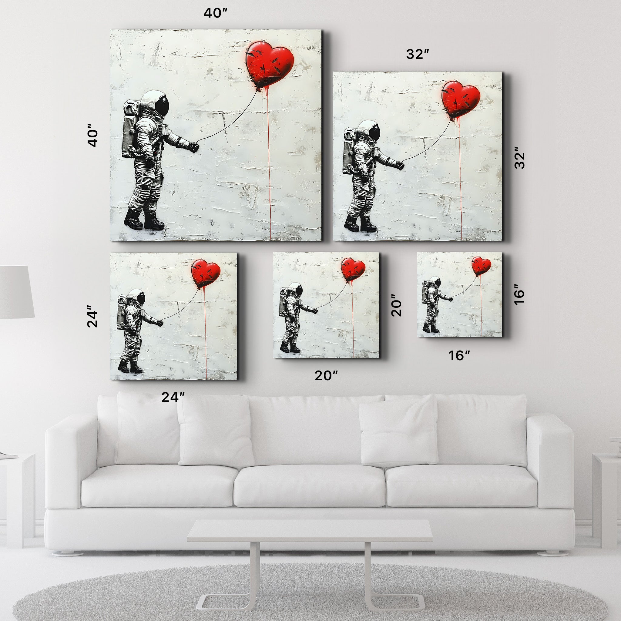 Heart Balloon in the Astronaut's Hand | Banksy Style Glass Wall Art