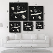 Surfing in the Space B&W | Glass Wall Art